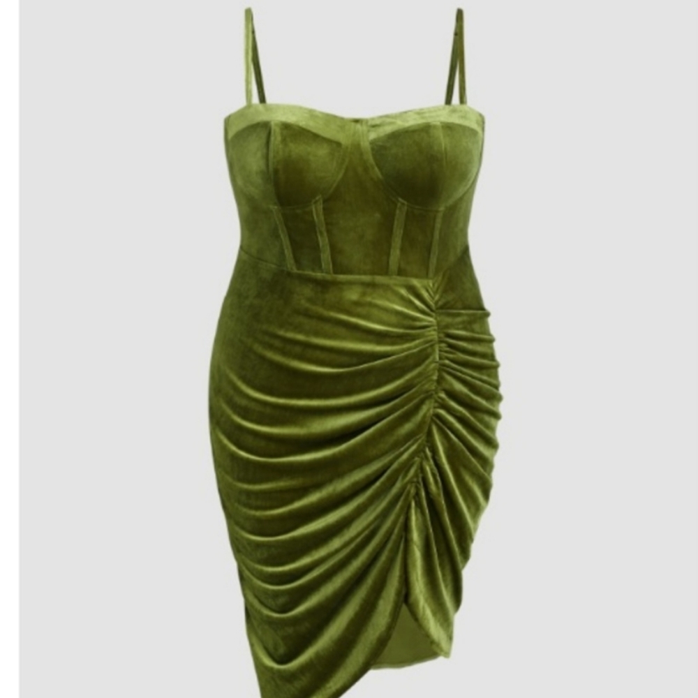 Cider Olive Green Ruched Dress